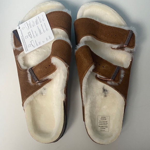 Birkenstock Mink Shearling Lined Sandals - Picture 1 of 7
